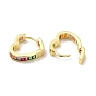 Brass Cubic Zirconia Hoop Earrings, Heart Shape Hoop Earrings for Women, Real 18K Gold Plated