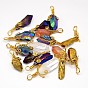 Electroplate Golden Wire Wrapped Gemstone Natural Crystal Pendants, Nuggets, 34~51x10~16x5~10mm, Hole: 4~5mm