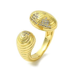 Brass Micro Pave Cubic Zirconia Open Cuff Rings, Oval