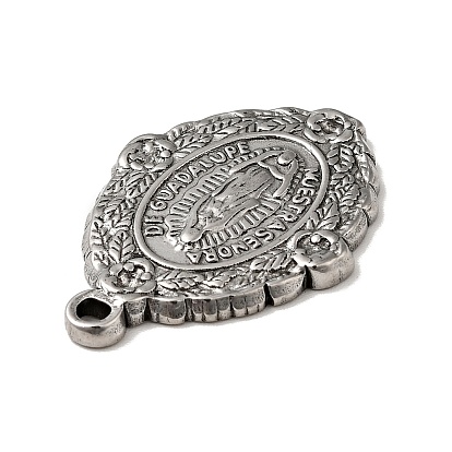 Style tibétain 304 pendentif en acier inoxydable sertis de strass, ovale avec motif vierge et mot charmes nuestrasenora de guadalupe, thème de la religion