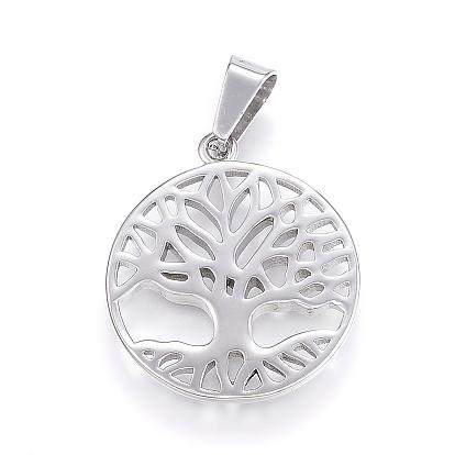 304 Stainless Steel Pendants, Flat Round and Tree of Life