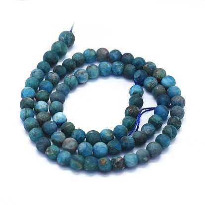 Natural Apatite Beads Strands, Frosted, Round