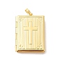 Eco-Friendly Rack Plating Brass Locket Pendants, Long-Lasting Plated, Lead Free & Cadmium Free, Rectangle with Cross Charm