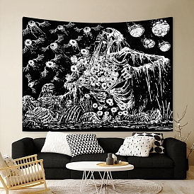 Polyester Black and White Skeleton Wall Hanging Tapestry, Mystic Eye Tapestry for Bedroom Living Room Decoration, Rectangle