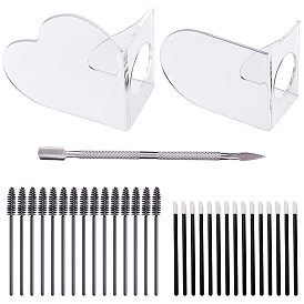 Palettes acryliques transparentes olycraft, avec brosses à lèvres en plastique jetables et brosses à mascara pour cils en nylon, Poussoir de peau morte en acier inoxydable à double face