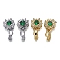 Brass Micro Pave Cubic Zirconia Ice Pick Pinch Bails, Long-Lasting Plated, Lotus, Green & Clear