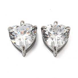 304 Stainless Steel Charms Micro Pave Cubic Zirconia, Heart