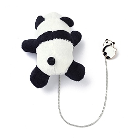 Broche en émail de dessin animé panda, broche en tissu non tissé panda avec chaîne de sécurité