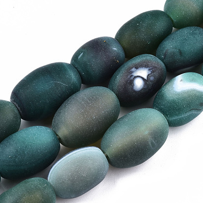 Natural Green Onyx Agate Beads Strands, Frosted, Dyed, Barrel