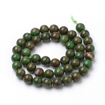 Natural Green Jade Beads Strands, Dyed, Round