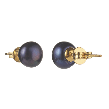 Natural Pearl Rondelle Stud Earrings, 304 Stainless Steel Earring Post, Golden