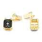 Brass Pave Clear Cubic Zirconia Box Clasps, with Black Enamel, Nickel Free, Rectangle