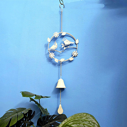 Birds with Flower Iron Hanging Wind Chime Decor, for Home Hanging Ornaments