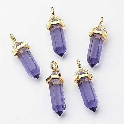 Glass Pointed Pendants, with Alloy Finding, Golden, Bullet