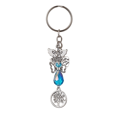Porte-clés pendentif ange en verre et arbre de vie en alliage, avec porte-clés fendus