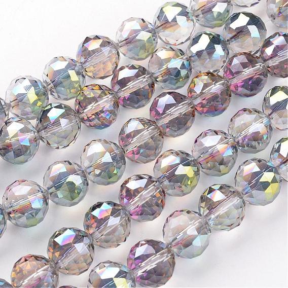 Perles en verre electroplate, demi-plaqué, facette, ronde