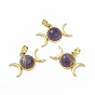 Natural Gemstone Pendants, Triple Moon Charms, with Golden Tone Rack Plating Brass Findings, Cadmium Free & Lead Free