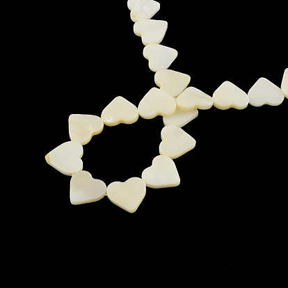 Coeur brins de perles de coquillage naturel, 13x13~14x2~3mm, Trou: 0.5mm, Environ 28 pcs/chapelet, 15.3 pouce