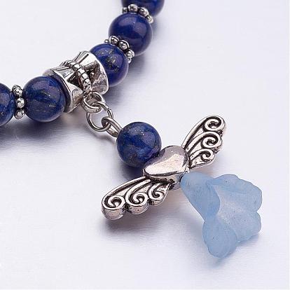 Natural Gemstone Beads Stretch Charm Bracelets, with Tibetan Style Beads and Transparent Acrylic Beads, Frosted, Lovely Wedding Dress Angel Dangle