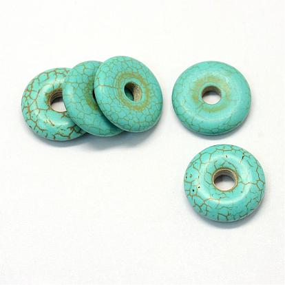 Synthetic Turquoise Gemstone Pendants, Donut/Pi Disc, Dyed