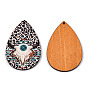 Single Face Printed Basswood Big Pendants, Teardrop Charm with Sheep Skull and Leopard Print Pattern