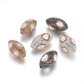 Perles de strass d'argile polymère , avec perle d'eau douce de culture naturelle, forme d'olive