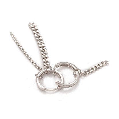 925 Sterling Silver Huggie Hoop Earrings, Asymmetrical Earrings, with Curb Chains