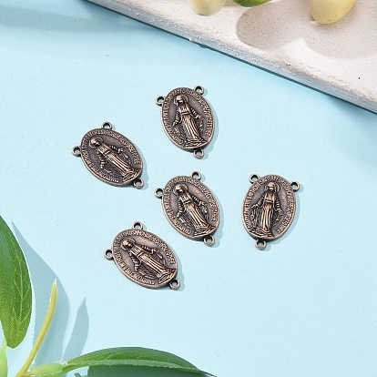Holy Oval Carved Virgin Mary Tibetan Style Alloy Chandelier Component Links, 3 Loop Connectors, Rosary Center Pieces, Lead Free and Cadmium Free, 23x14.5x3mm, Hole: 1mm, about 470pcs/kg
