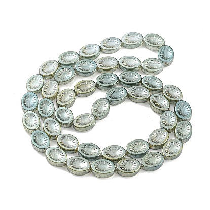 Electroplate Glass Beads Strands, Full Plated, Oval with Flower