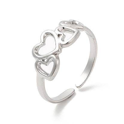 Ion Plating(IP) 304 Stainless Steel Cuff Finger Rings, Hollow Heart Open Rings for Women
