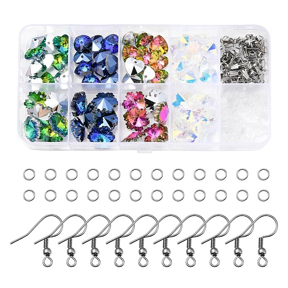 Kit de bricolaje para hacer aretes de estrellas y copos de nieve brillantes, incluyendo amuletos de vidrio, 304 ganchos para pendientes y anillas de acero inoxidable, tuercas de plástico