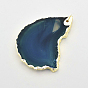 Pépites Electroplate pendentifs en agate naturelles, avec les accessoires en laiton plaqués or, 40~100x20~50x5~7mm, Trou: 1.5mm