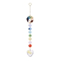 Natural & Synthetic Mixed Gemstone Tree with Glass Window Hanging Suncatchers, Golden Brass Tassel Pendants Decorations Ornaments