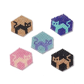 Handmade Japanese Seed Beads, Loom Pattern, Hexagon with Cat Pattern