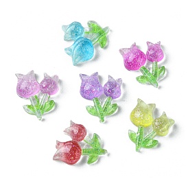 Translucent Resin Cabochons, Glitter Flower