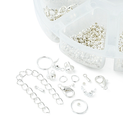 Kit de recherche de fabrication de bijoux de bricolage, y compris les pointes de perles en laiton et la perle à écraser, rallonge de chaîne de fer et anneaux de saut, fermoirs et breloques en alliage de zinc