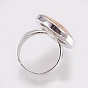 Adjustable Shell Finger Rings, with Platinum Tone Brass Findings, Oval