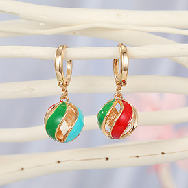 Colorful Hot Air Balloon Earrings with Lanterns and Hollowed-out Round Balls
