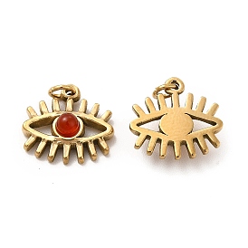 Natural Carnelian Eye Charms, with Ion Plating(IP) 304 Stainless Steel Findings and Jump Ring