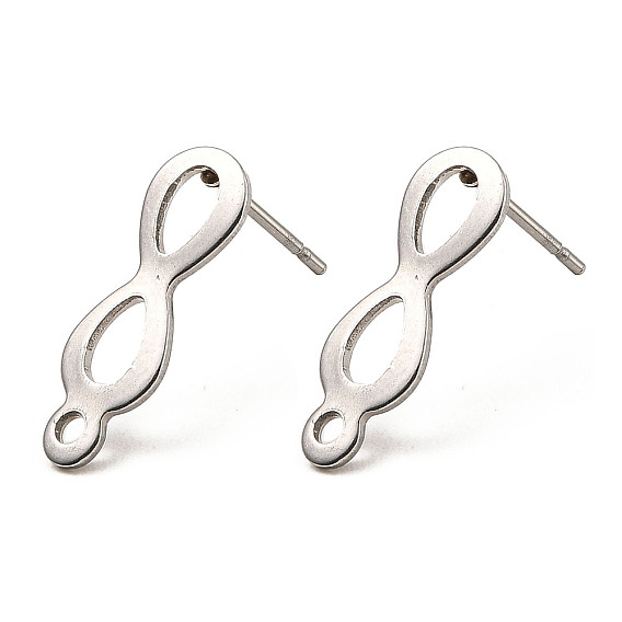 Infinity Shape 201 Stainless Steel Stud Earrings Findings, with 304 Stainless Steel Pins & Horizontal Loop