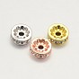 CZ Brass Micro Pave Grade AAA Cubic Zirconia Bead Spacers, Flat Round, Cadmium Free & Nickel Free & Lead Free, 8x3mm, Hole: 1.7mm