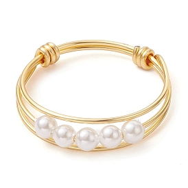 Bagues rondes en perles de coquillage, anneau enveloppé de fil de cuivre