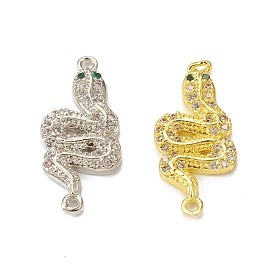 Brass Micro Pave Clear & Green Cubic Zirconia Connector Charms, Snake Links