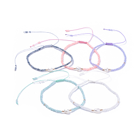 Регулируемые нейлоновые нити плетеные браслеты из бисера, со стеклянными бусинами и сортом натурального пресноводного жемчуга