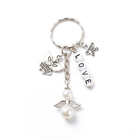 Valentine's Day Letter Bead Love and Star with Word Just For You Keychains, Beaded Pearl Angel Wing Keychains