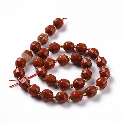 Natural Red Jasper Beads Strands, with Seed Beads, Faceted Bicone Barrel Drum