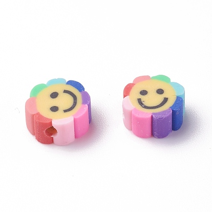 Handmade Polymer Clay Beads, Flower with Smile Face