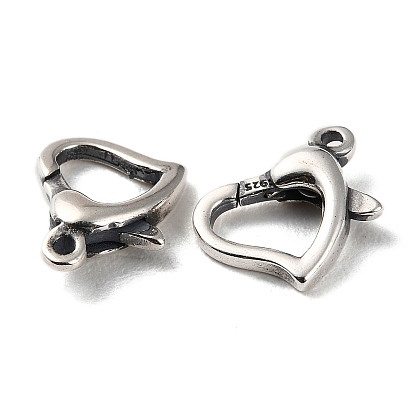 925 Thailand Sterling Silver Lobster Claw Clasps, Heart, with 925 Stamp