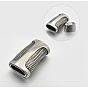 Smooth 304 Stainless Steel Rectangle Magnetic Clasps with Glue-in Ends, 29x18x9mm, Hole: 6x12mm
