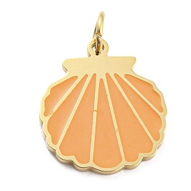 304 Stainless Steel Charms, with Enamel and Jump Ring, Real 14K Gold Plated, Shell Shape Charm